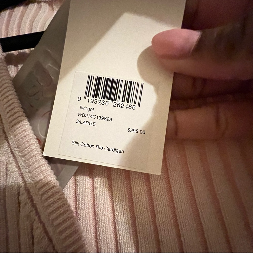 John Elliott Cropped Rib Knit Silk Cotton Cardigan – Pink – Size L - Picture 6 of 6